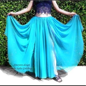 Light Blue Chiffon Skirt 2 slits Ameynra design